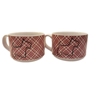 Set of 2 Bowl Mug Cereal Soup plaid red white dog MSFR, Inc. Design Stu…